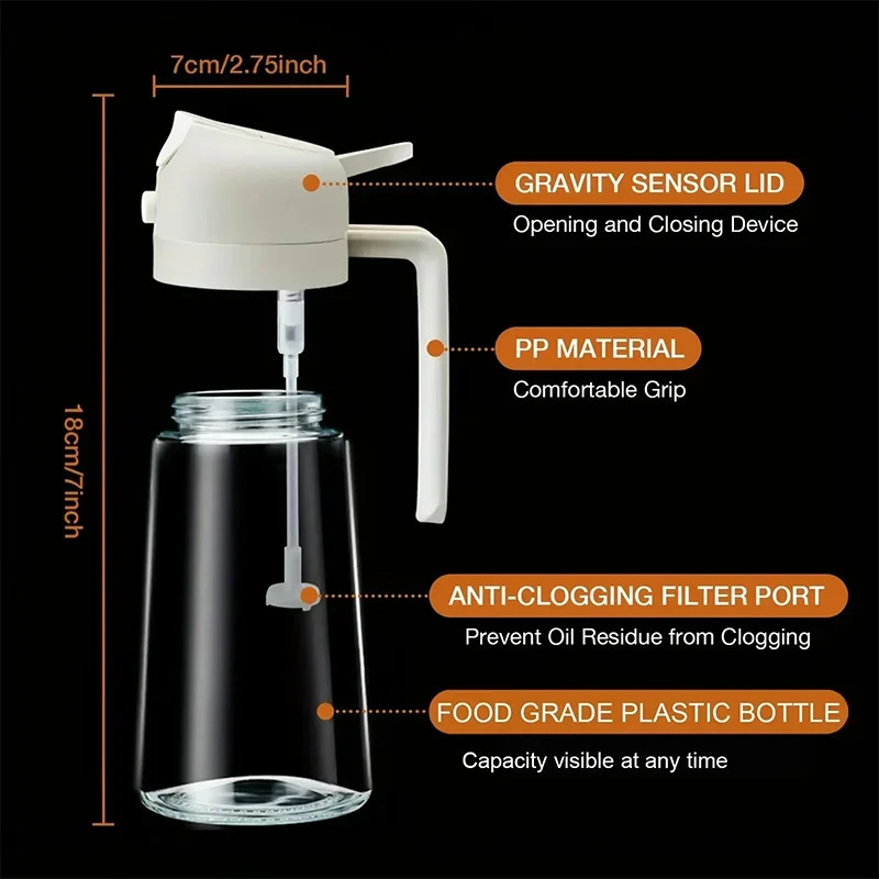 Multi-functional Kitchen Oil Bottle Spray Oil Pouring Two-in-one Food-grade Material Is Not Easy To Damage 500ML Large Capacity