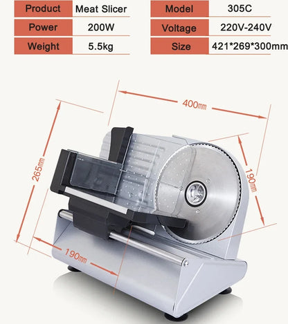 Electric Slicer Household for Bread Meat Sausage Vegetables Lamb Slice Hot Pot Ham Meat Adjustable Thickness 0-15mm 200W