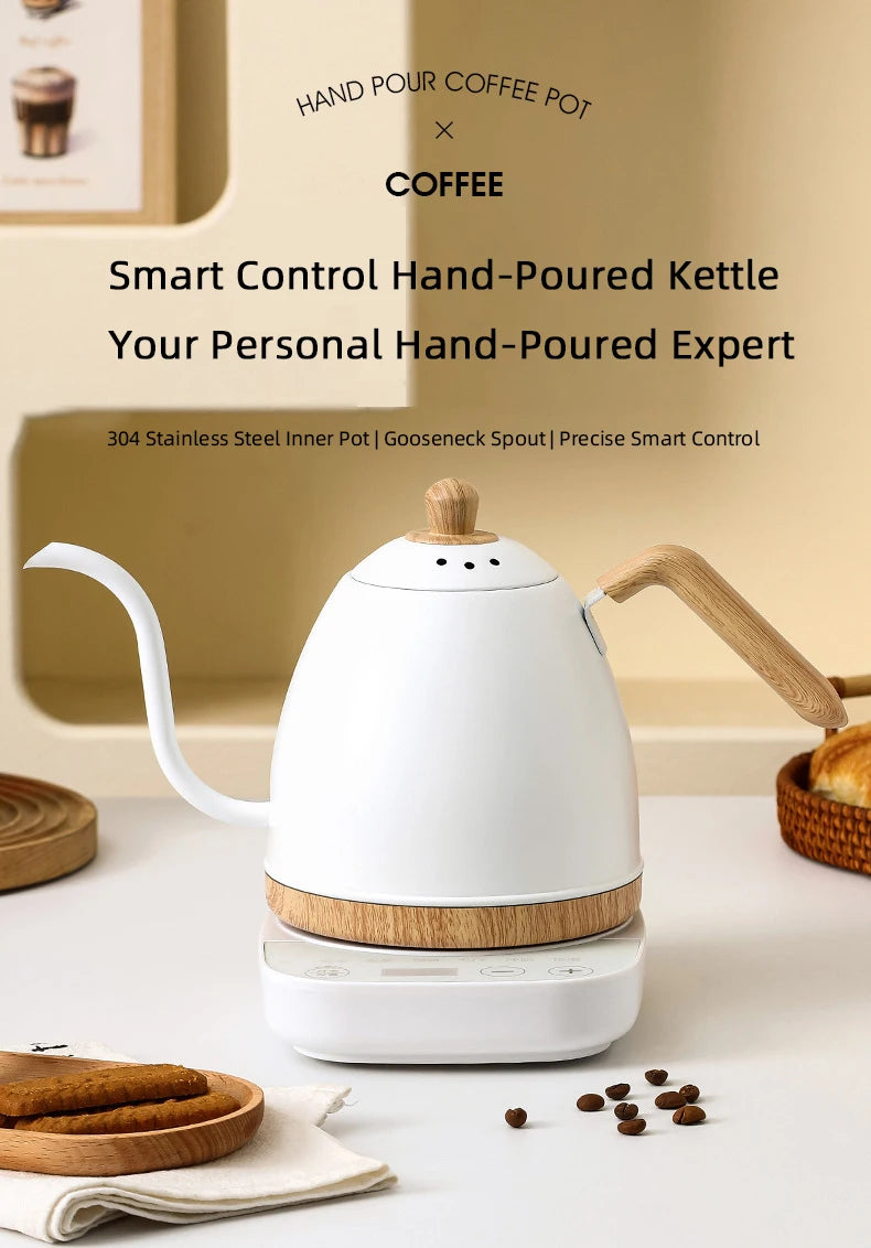 800ml Gooseneck Electric Kettle Hand Brew Coffee Pot Teapot 304 Stainless Steel Water Jug Slender Mouth Hand Brewing Pot 1000W