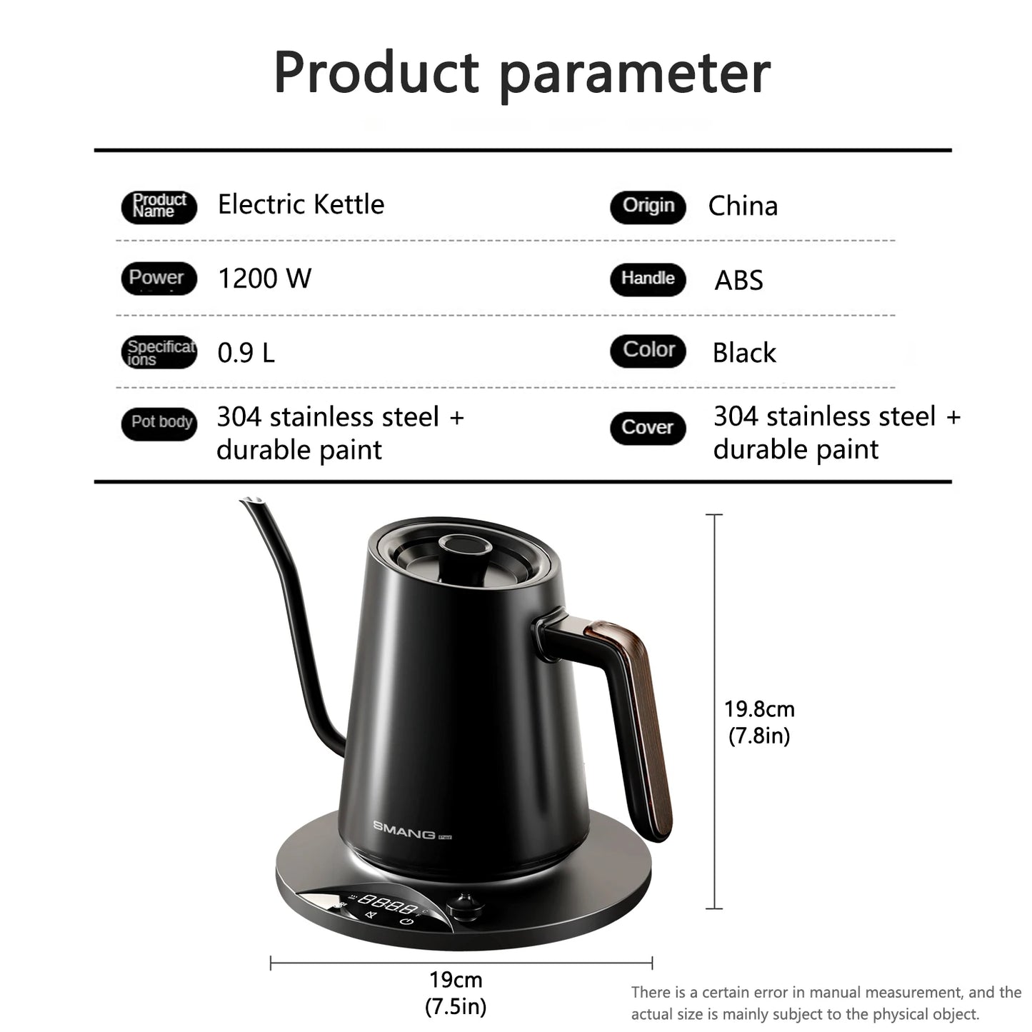 SMANG Gooseneck Electric Kettle 0.9L 1200W Intelligent Temperature Control Kettle Pour Over coffee Kettle Tea & Boiling Water