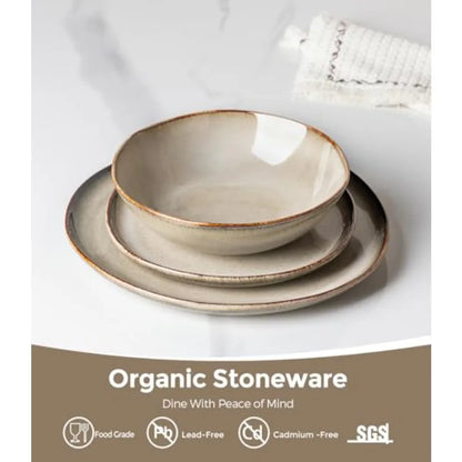 Stoneware Dinnerware Sets for 4 12 Pieces Rustic Ceramic Plates and Bowls Set Handmade Reactive Glaze Plate Sets Highly Chip Re