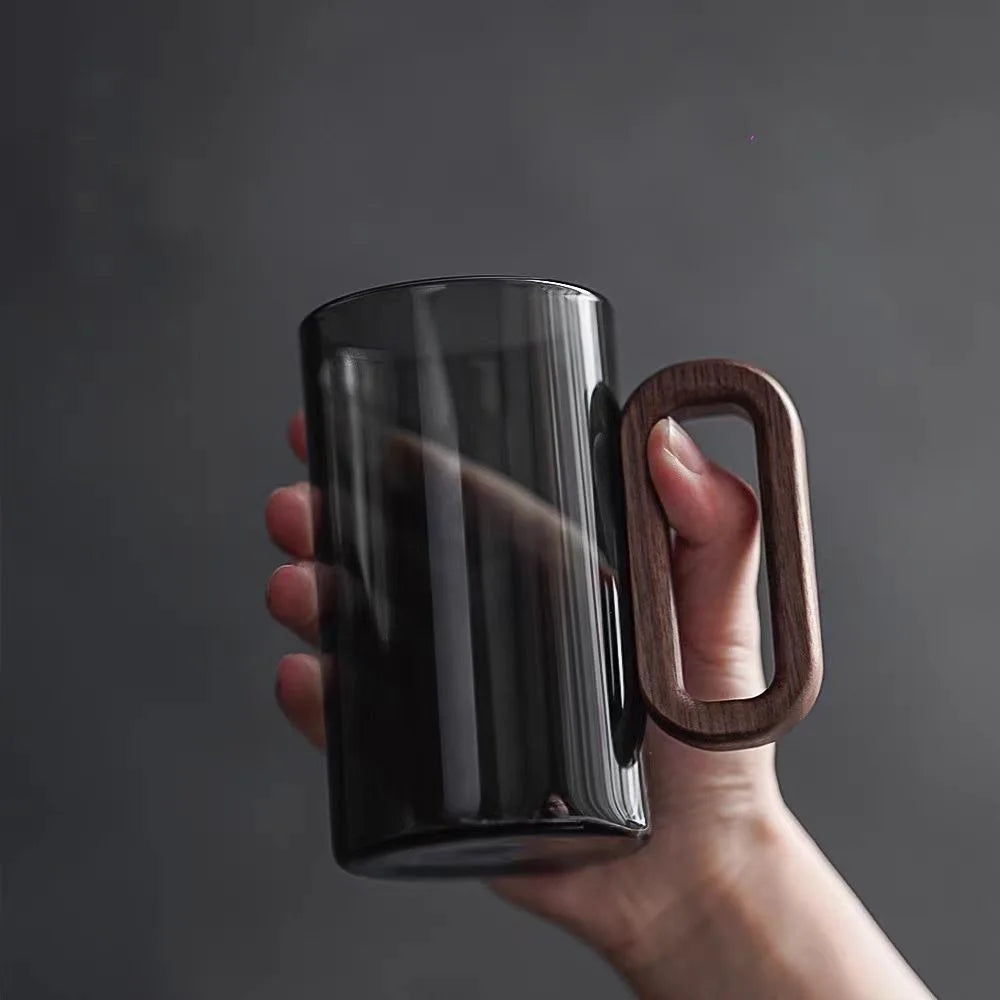 2/4/6pcs Glass Mug With Wooden Handle Heat-resistant Teacup Set Transparent Breakfast Milk Juice Cup Home Party Drinkware