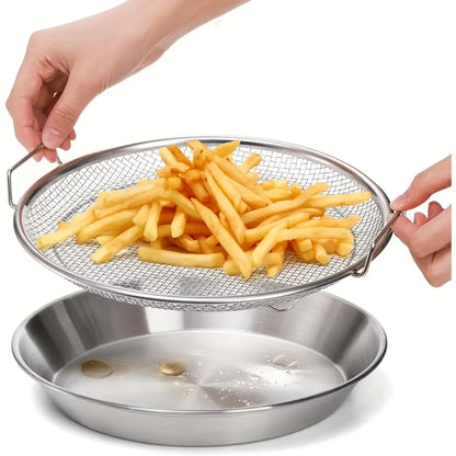 Heavy Duty Stainless Steel Frying Rack with Tray, Foldable Metal Mesh Basket for Oil Draining, Dishwasher Safe