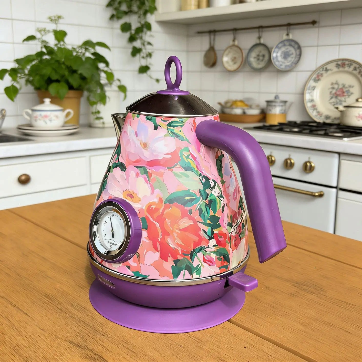 1.7L Retro Electric Kettle 1850W Home Boiling Kettle With Temperature Display Automatic Power Off 304 Stainless Steel Teapot