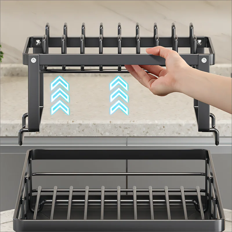 Stainless Steel Dish Drying Rack Adjustable Kitchen Plates Organizer with Drainboard Over Sink Plate Drainer Storage Organizer