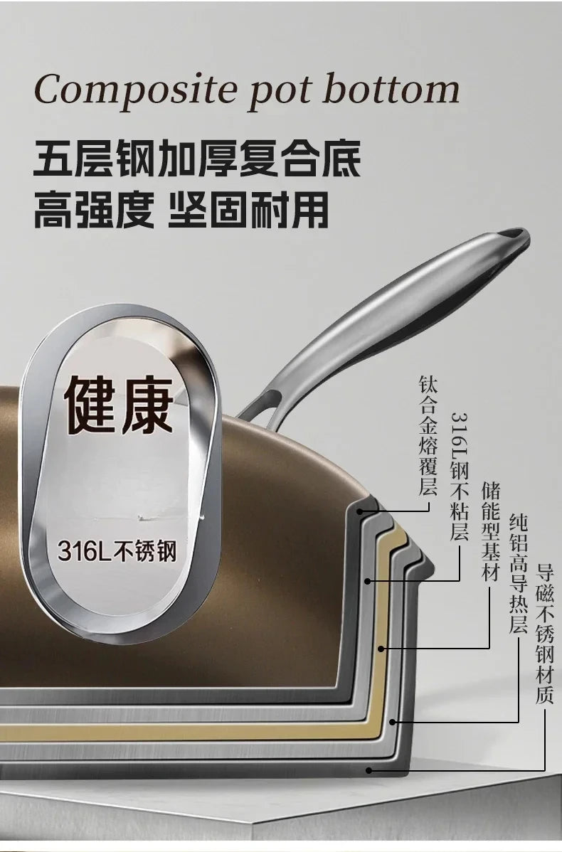 Titanium Pan Non-stick Frying Pan Household Wok Steak Frying Pan Induction Cooker Gas Stove Special  Wok Frying