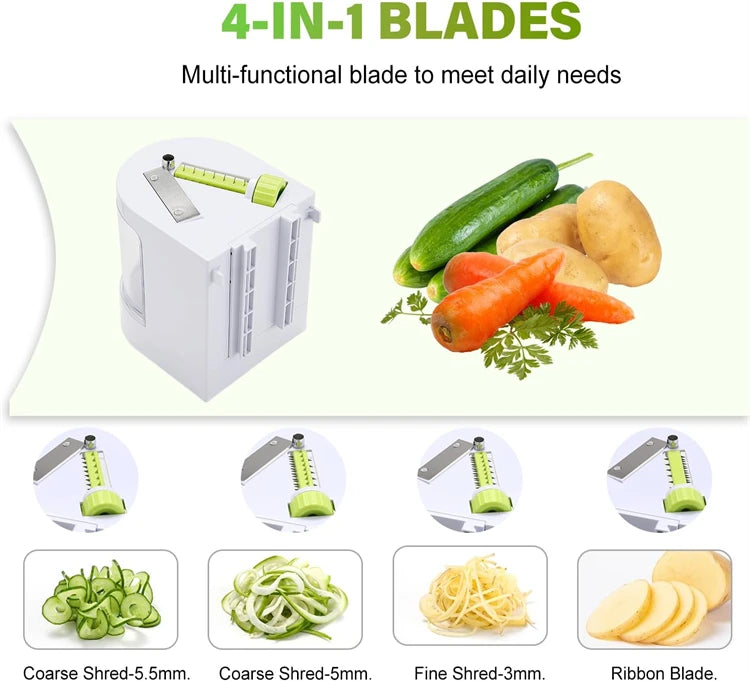 LMETJMA 4 in 1 Spiralizer Vegetable Slicer Rotating Blades Veggie Spiralizer Cutter Zucchini Spiral Noodle Maker JT321