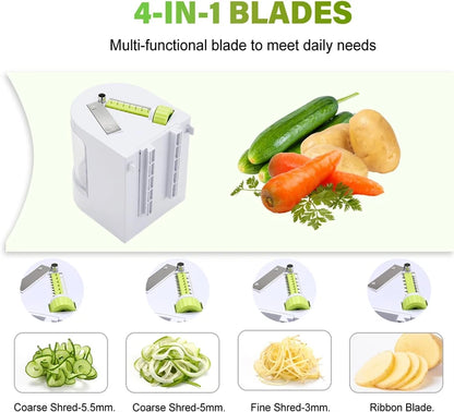 LMETJMA 4 in 1 Spiralizer Vegetable Slicer Rotating Blades Veggie Spiralizer Cutter Zucchini Spiral Noodle Maker JT321