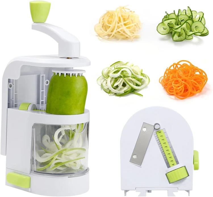 LMETJMA 4 in 1 Spiralizer Vegetable Slicer Rotating Blades Veggie Spiralizer Cutter Zucchini Spiral Noodle Maker JT321