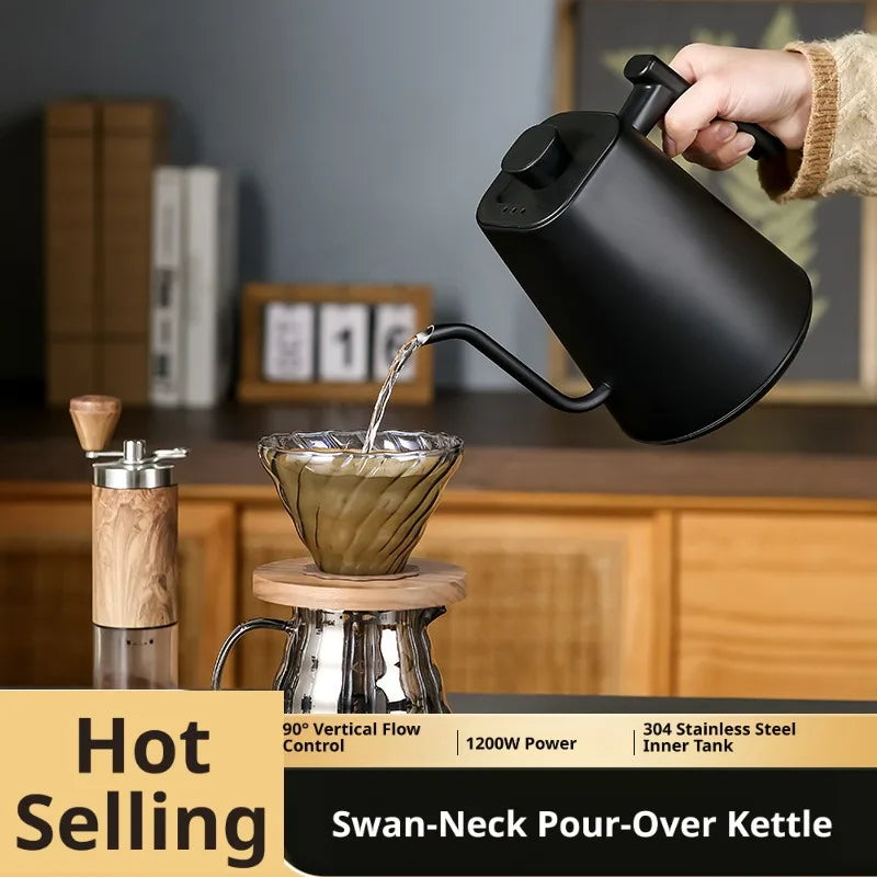 Household Premium Electric Kettle 1L 110V/220V 1200W 304SS Liner Swan Neck 90° Pour Smart Display Auto Power Off Home Coffee Tea