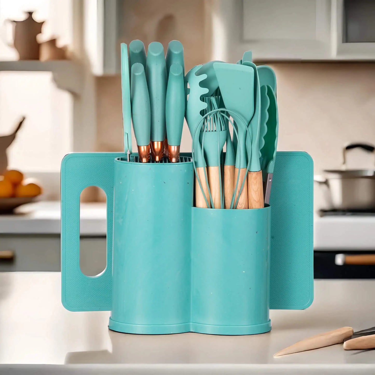 19Pcs Kitchen Knife Block Set,Sharp Stainless Steel Knives with Cutting Board & Scissors,All-in-One Kitchen Starter Set.