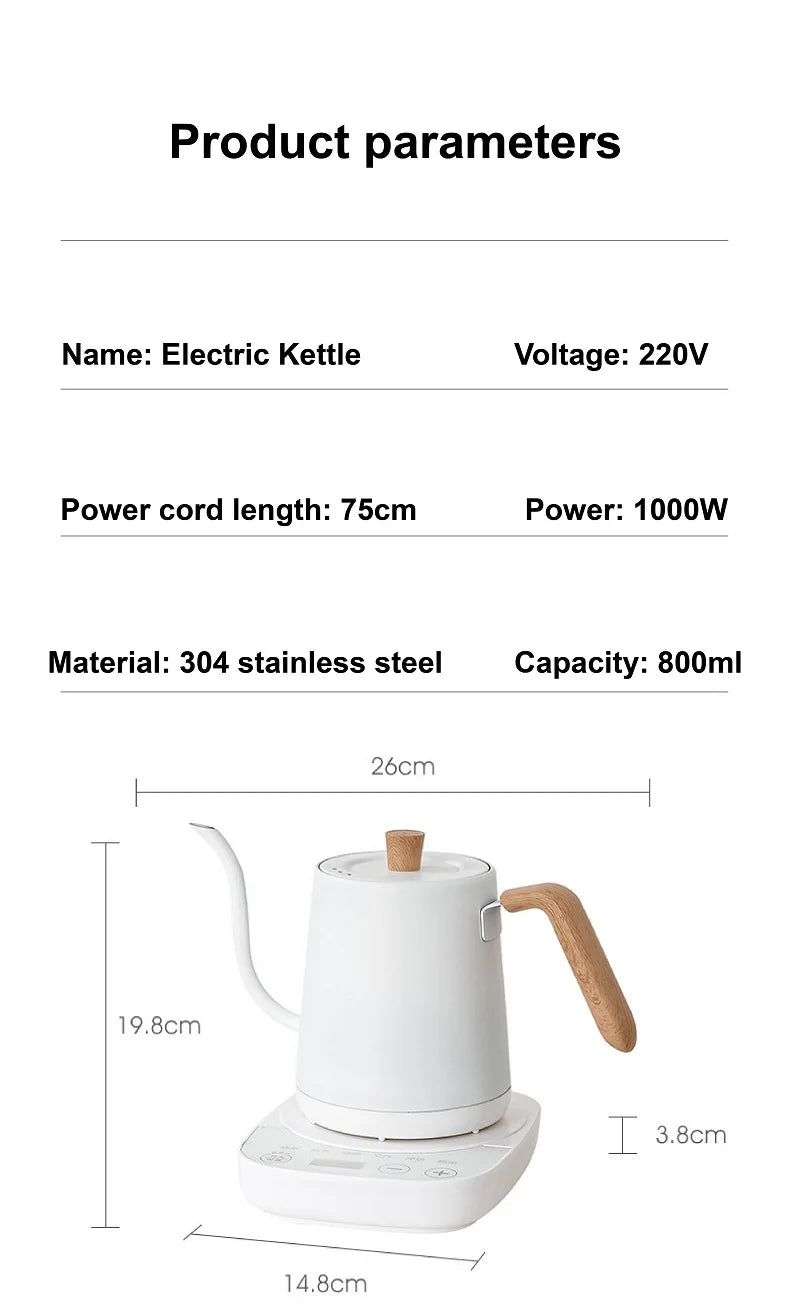 110V/220V Electric Kettle Temperature Control Teapot 304 Stainless Steel Long Mouth Gooseneck Coffee Auto Keep Warm 800ml