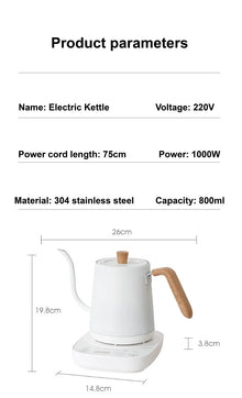 110V/220V Electric Kettle Temperature Control Teapot 304 Stainless Steel Long Mouth Gooseneck Coffee Auto Keep Warm 800ml
