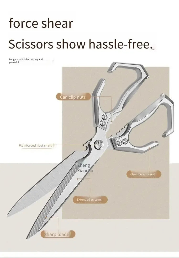 New Multifunctional Stainless Steel Poultry Bone Scissors for Home Use Extended-Length Kitchen Seamstress ScissorsGrill Scissors