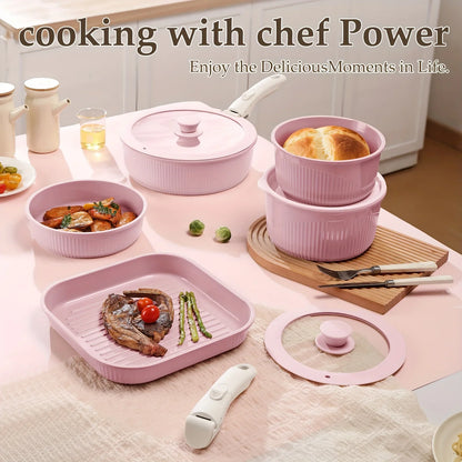 24pcs/7pcs/5pcs Cookware Set Non-Stick Pots & Pans Induction-Ready Kitchen Cookware Set Includes Skillet/Frying Pan/Soup Pot/Ste