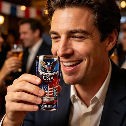 USA 250th Anniversary Beer Glass Embossed 1776-2026 Patriotic Drinking Cup American Eagle Flag Decor Gift for Dad Men
