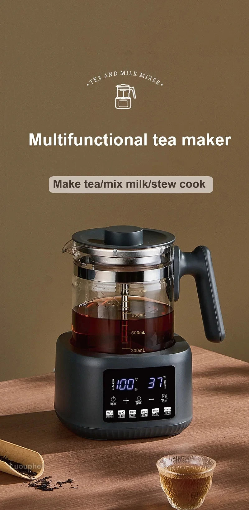 1.3L Electric Kettle With Filter Smart Health Pot Office Temperature Control Glass Flower Teapot Home Tea Maker Auto Thermos
