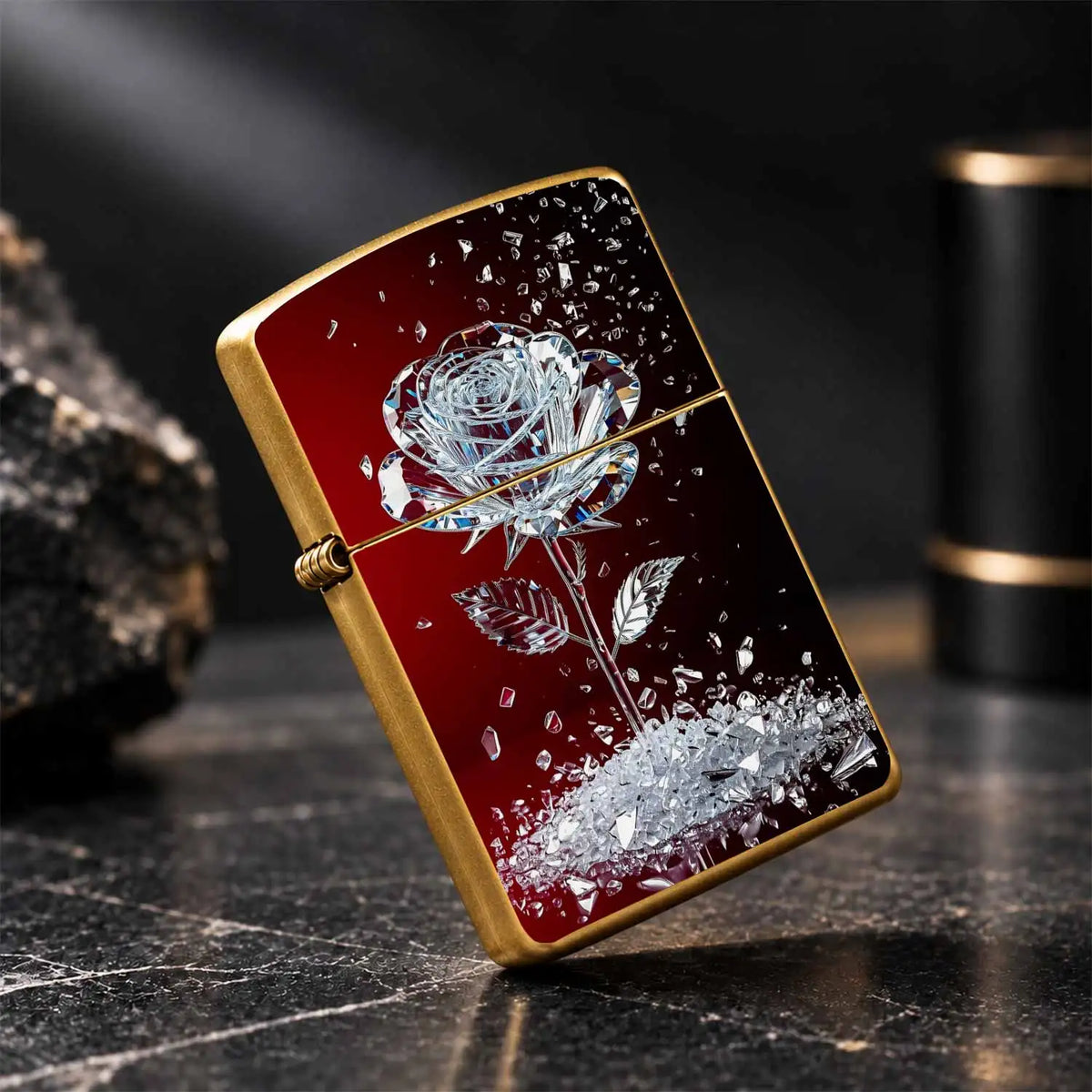 Exquisiteshattered Rose Themed Lighter, Artistic Cut Iridescentbody, Aesthetic Creative Practical Goodie, Ideal Gift For Birthdays And Festivals, Suitable For Daily Outings And All Scenarios, High-Value Unique Personal A Humo