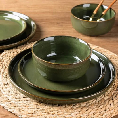 Stoneware Dinnerware Set for 8 Round Reactive Glaze Plates and Bowls Dishwasher and Microwave Safe Highly Scratch Resistant 24-