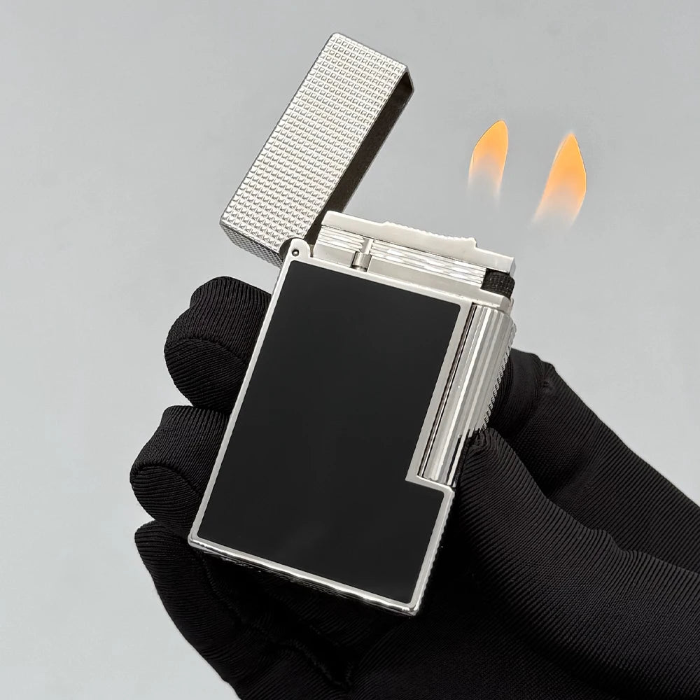 Gas Flame Lighter Metal Glossy Vs Matte Lacquer Cigar Accessories Smoking Cigarette Tools Includes Nozzle Adapter