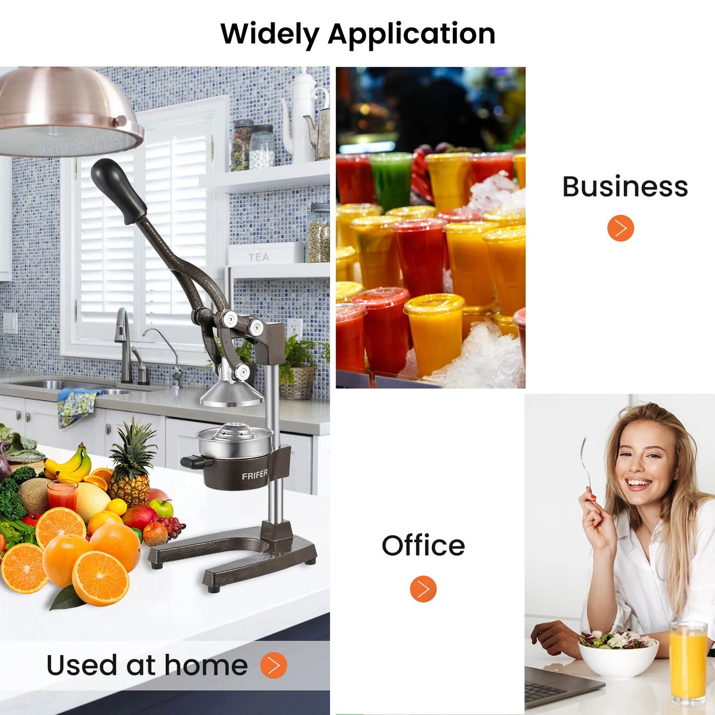 Lightweight stainless steel manual citrus juicer, commercial hand-operated fruit juicer, non-electric portable juicer, suitable for oranges, lemons, pomegranates and other fruits, ideal for home kitchens, bars and restaurants
