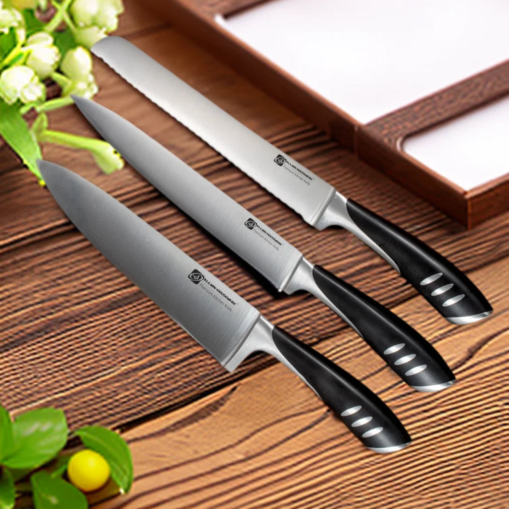 Premium 8-piece German 1.4116 Stainless Steel Kitchen Knives Sets Double Forged Full Tang Chef Knife Set With Rubber Wood Block
