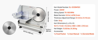 SucceBuy 6.7-8.7inch Meat Slicer Electric Deli Slicer Machine with two SUS420 Blades Food-Slicer for Meat Ham Baguett, Steak