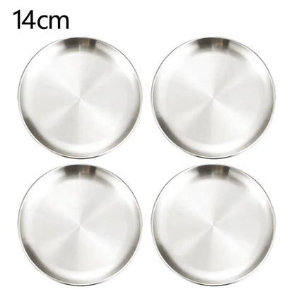 4Pcs Stainless Steel Plate Tray, Dining Tray, Steak Plate, Barbecue Plate, Korean Stainless Steel Circular Barbecue Plate