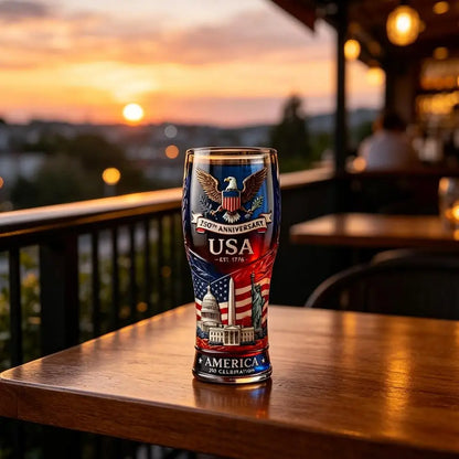 USA 250th Anniversary Beer Glass Embossed 1776-2026 Patriotic Drinking Cup American Eagle Flag Decor Gift for Dad Men