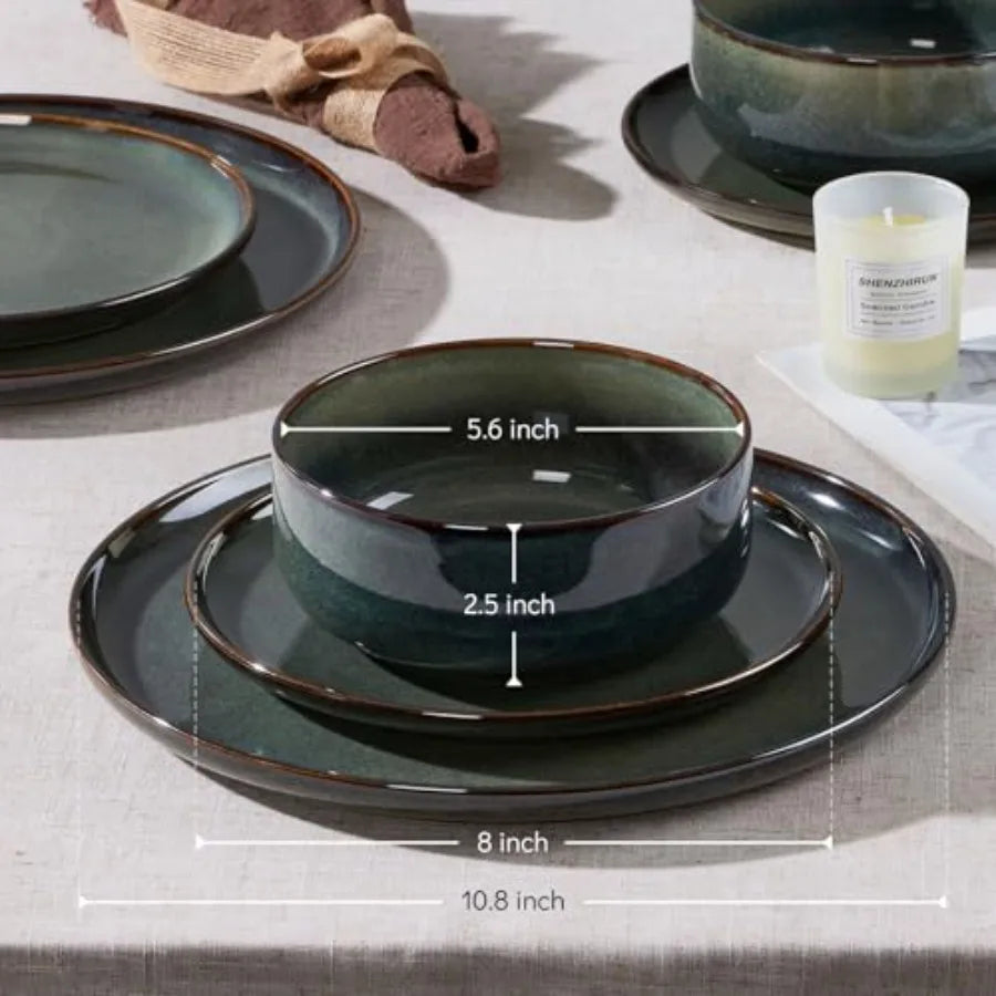6-Piece Plates and Bowls Set Stoneware Dinnerware Sets for 2 Ceramic Dishes Reactive Glaze Dinning Ware Microwave and Dishwashe