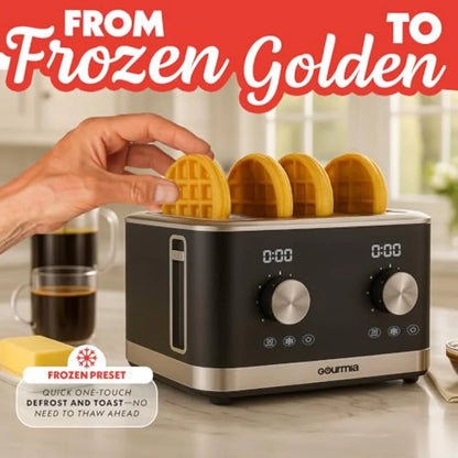 4-Slice Toaster with Dual Independent Controls for Bagel Defrost and Reheat 6 Browning Levels Extra Wide Slots Removable Crumb