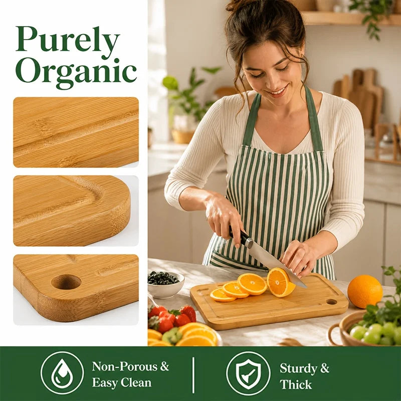 Tool And Gadget Sets - Bamboo Cutting Boards for The Kitchen - Three-Piece Wooden Cutting Boards with Juice Slot, Side Handles And Non-Slip Pads - Suitable for Meat, Vegetables And Fruits - Ideal Kitchen Gift - Suitable for V