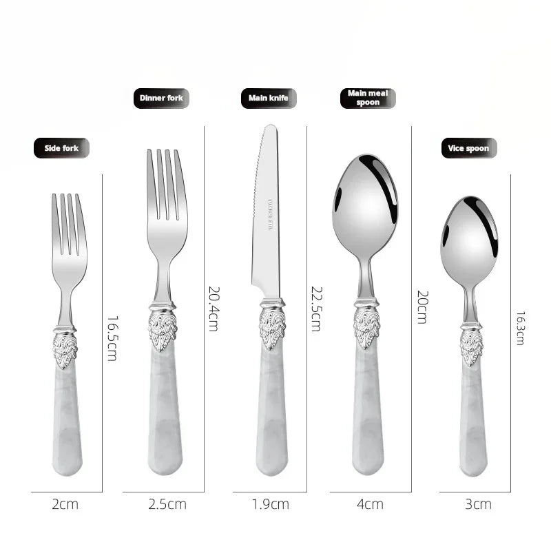 20/30pcs Flatware Set Stainless Steel Plastics Marbling Handle Cutlery Tableware Knife Fork Spoon Dishwasher Safe Dinnerware