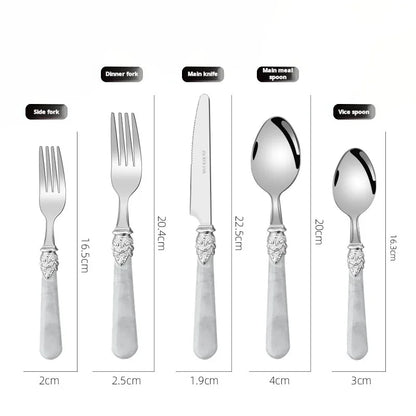 20/30pcs Flatware Set Stainless Steel Plastics Marbling Handle Cutlery Tableware Knife Fork Spoon Dishwasher Safe Dinnerware