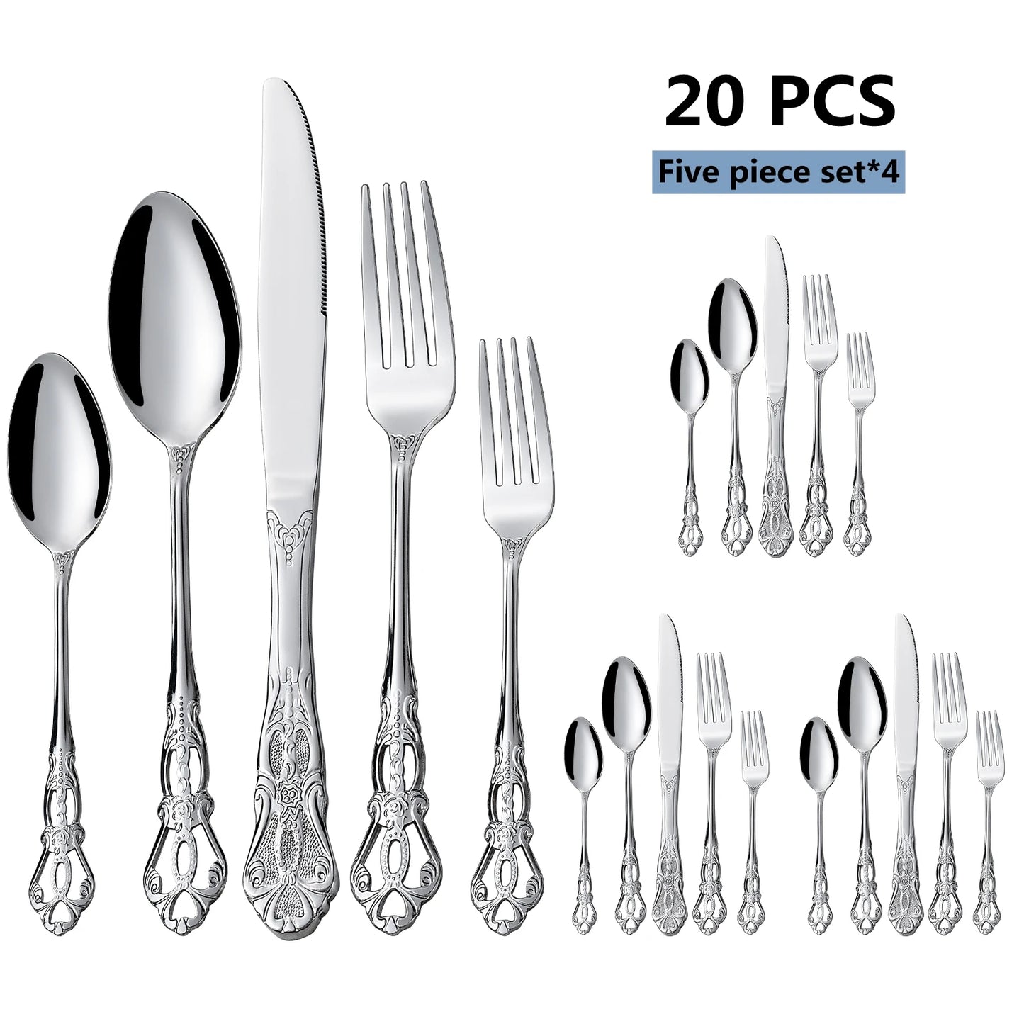 20-40pcs Black/Gold/Silver Dinnerware Set including Knife/Fork/Spoon for Home Restaurant Wedding Party Use