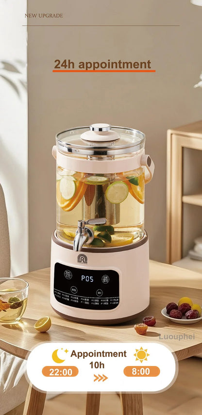 1200W/3L Home Electric Kettle Multifunctional Health Pot Glass Flower Teapot Soup Stew Pot Commercial Faucet Fruit Tea Bucket