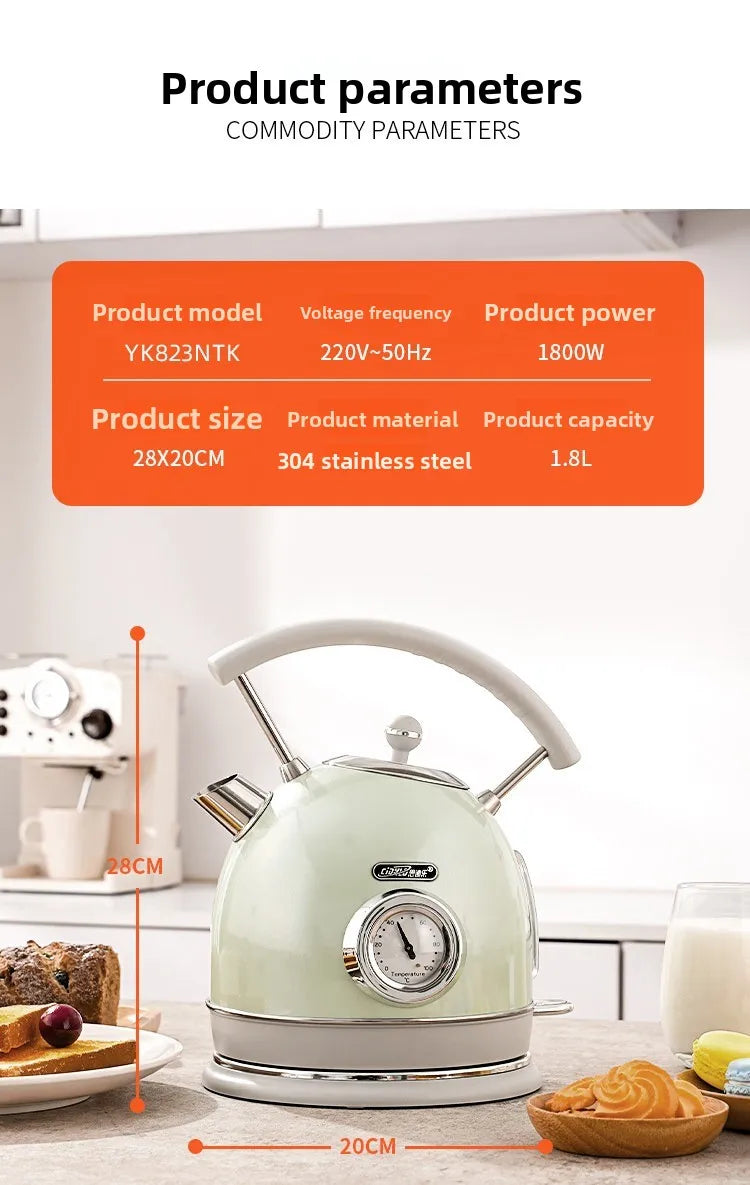 220V European Style Electric Kettle Vintage Red High Capacity ABCDFEG