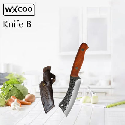 WXCOO Handmade Forged Knife Butcher Cleaver Knife Meat Cutting Japanese Kitchen Pork Bone Shaving Knives Boning Knife