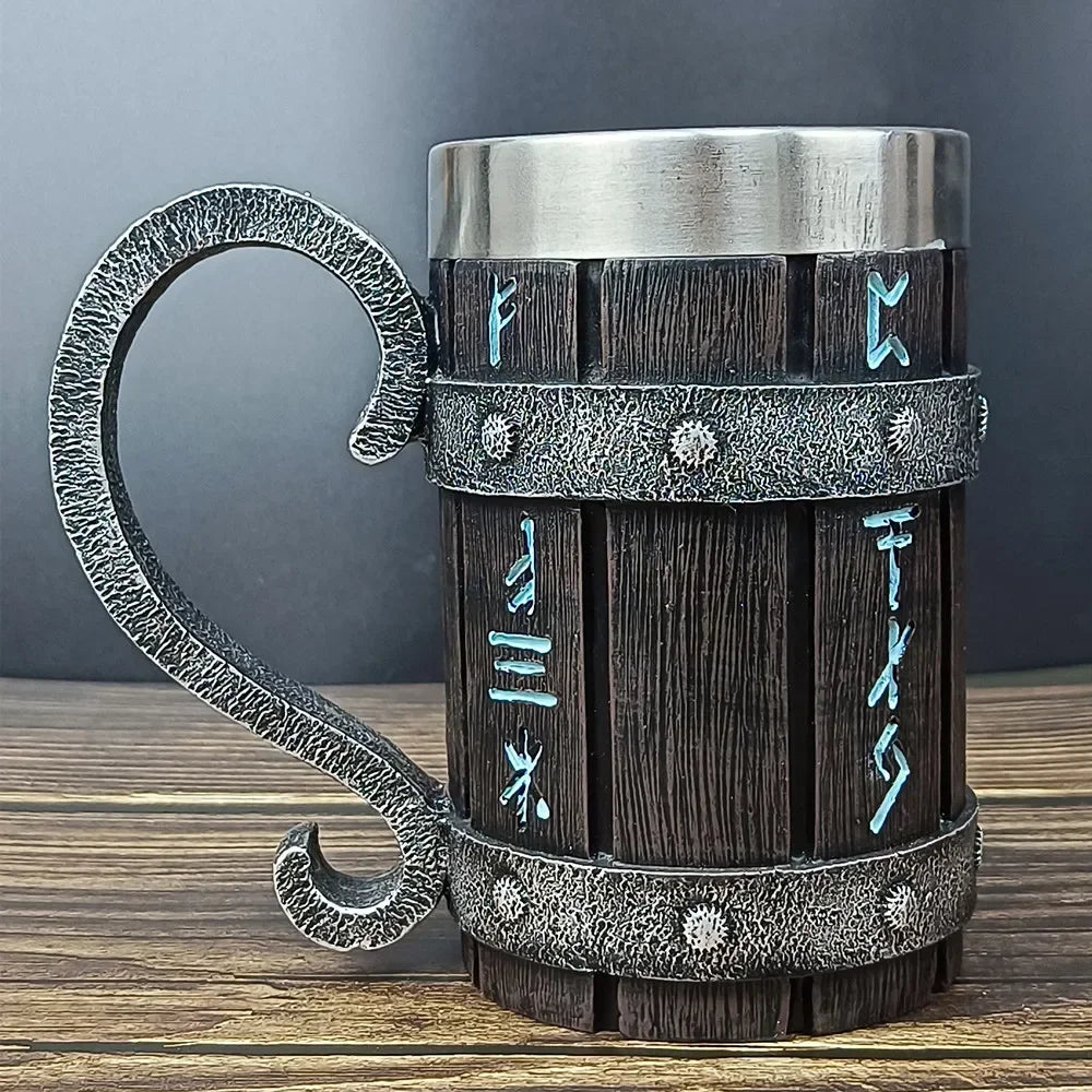 Viking Vintage Oak Barrel Beer Mug Stein with Stainless Steel Liner Coffee Cup Tea Mug Large Capacity Mug Pub Bar Party Gift