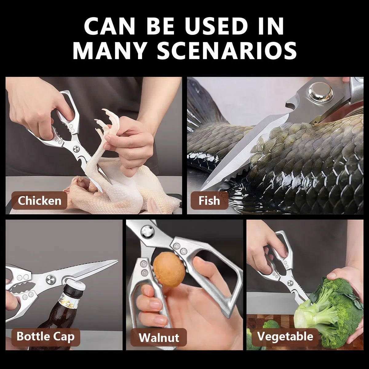 Stainless Steel Kitchen Shears Multifunctional Stainless Steel Kitchen Tools Cutting Vegetables Meat Fish Food Scissors