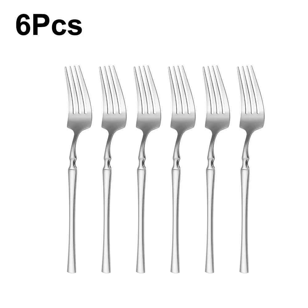 6/24/30Pcs Thin Cutlery Stainless Steel Sliver Tableware Western Dinner Set Solid Color Knife Fork Spoon Mirror Kitchen Utensils