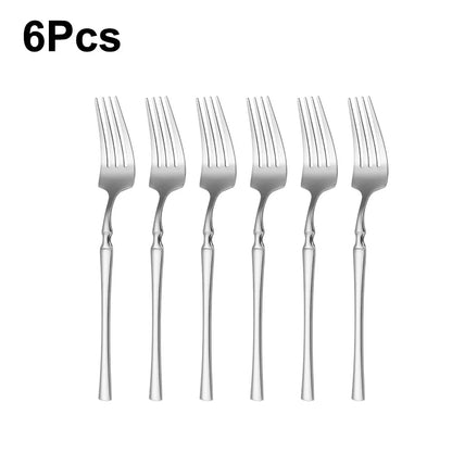 6/24/30Pcs Thin Cutlery Stainless Steel Sliver Tableware Western Dinner Set Solid Color Knife Fork Spoon Mirror Kitchen Utensils