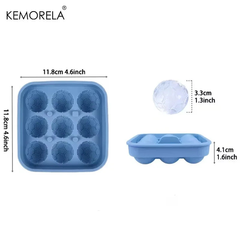 9-Hole Silicone Soccer Ball Cube of Ice Tray with Lid Round Ice Ball Mold for Whiskey for Home Bars And Sports-Themed Parties
