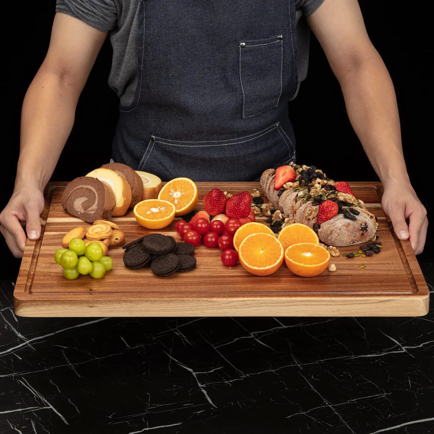 Acacia Wood Cutting Board 24x18 inch, Butcher Block Cutting Board with Handle Juice Groove for Kitchen, Extra Large Charcuterie Boards Chopping Board