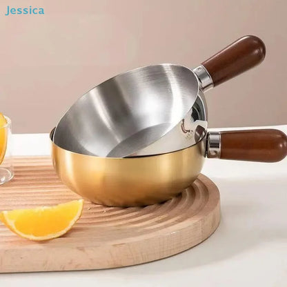 ♥Stainless Steel Saucepan with Wooden Handle - Single-Size Cookware for Boiling/Sauces, Induction & Gas Stove Compatible Pan