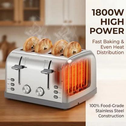 Toaster 4 Slice Retro Stainless SteelBest Prime 4 Slice Toaster Wide Solt with 7 Shade Settings Perfect for Waffles Bagels and