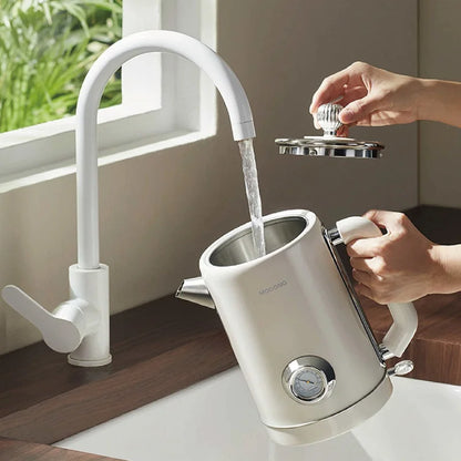 1500W Vintage Electric Kettle 304 stainless steel Fast Heating Water Boiler With Thermometer Home Water Boiling Cooking Pot 1.8L