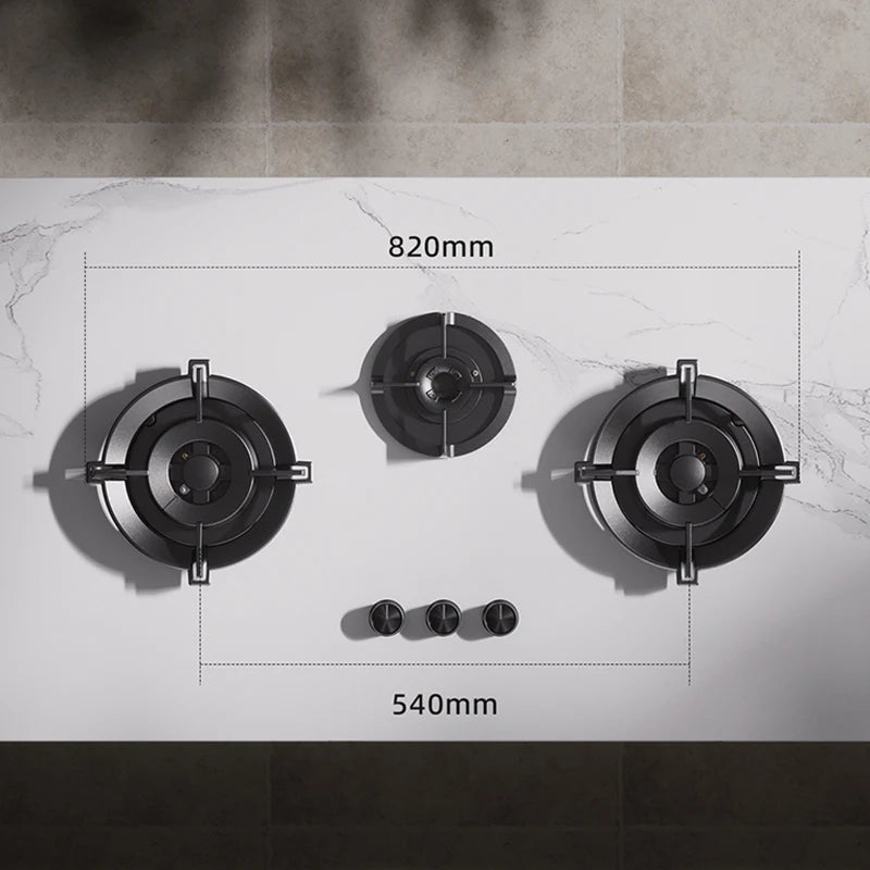 Premium Built-in Gas Cooktop 3-Burner 5.2KW Copper Flame Failure Protection Panel-Ready for Custom Kitchen