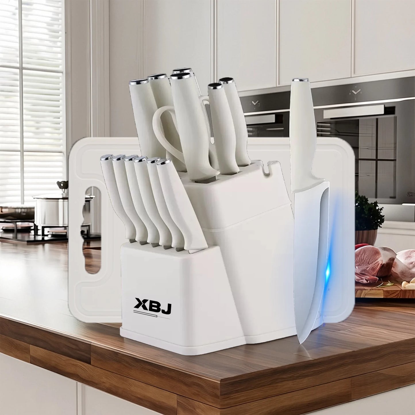 15 Pcs Stainless Steel Kitchen Knife Set with Block & Cutting Board, Ultra Sharp Chef Knives for Home Cooking