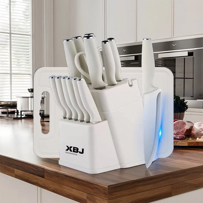 15 Pcs Stainless Steel Kitchen Knife Set with Block & Cutting Board, Ultra Sharp Chef Knives for Home Cooking